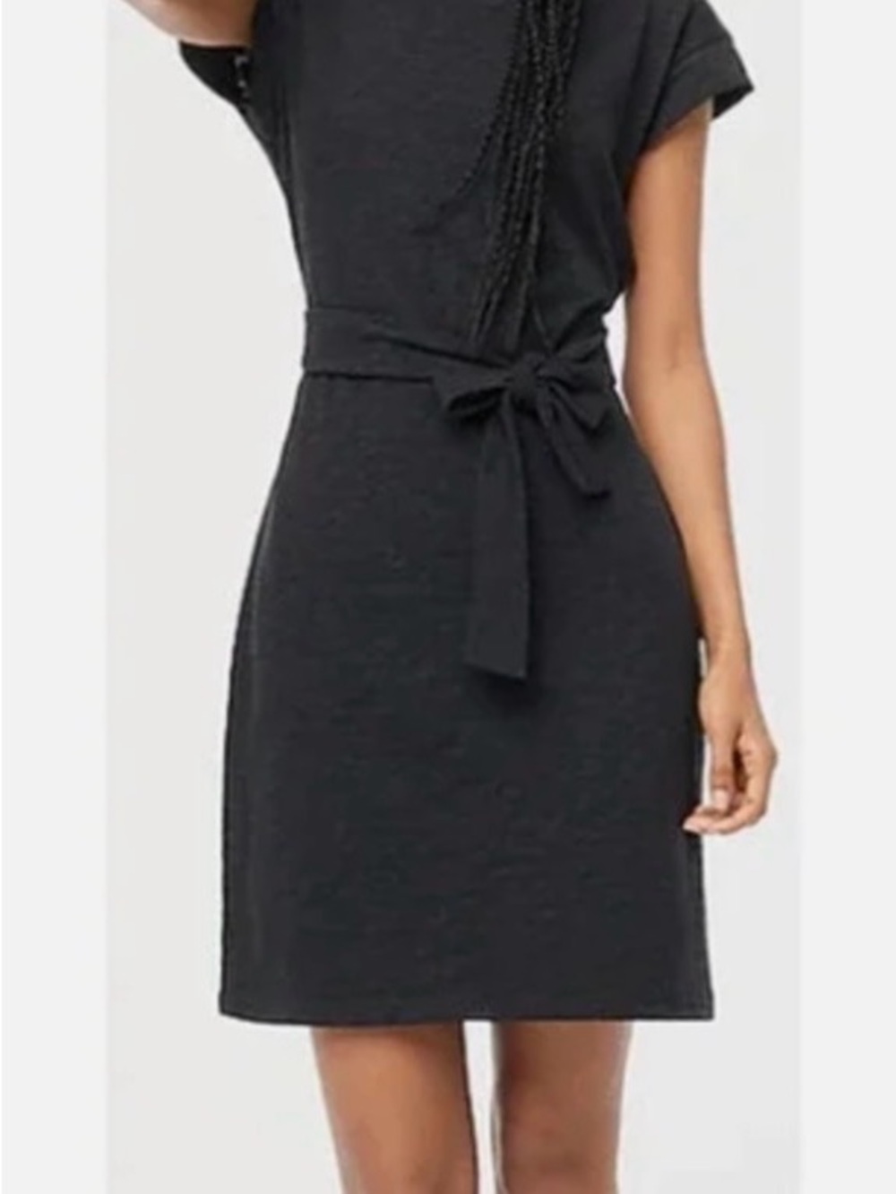 J.Crew Black Tie Waist Dress XXL NWT 100% Cotton Cap Sleeve Midi Shift Dress